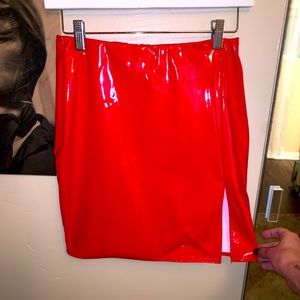 Red latex skirt